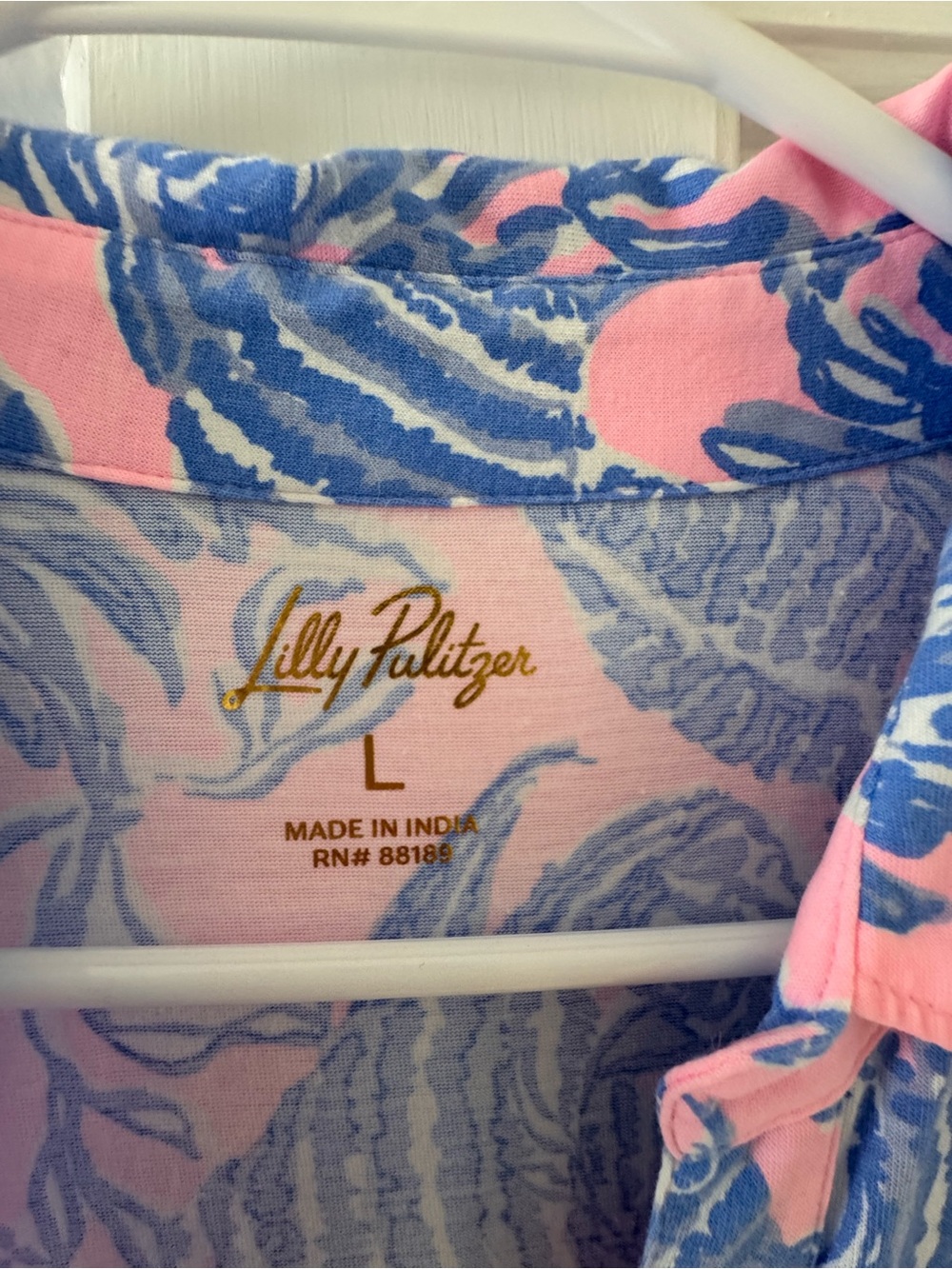 Lilly Pulitzer Pink and Blue Tropical Print Shirt Dress - Picture 2 of 3